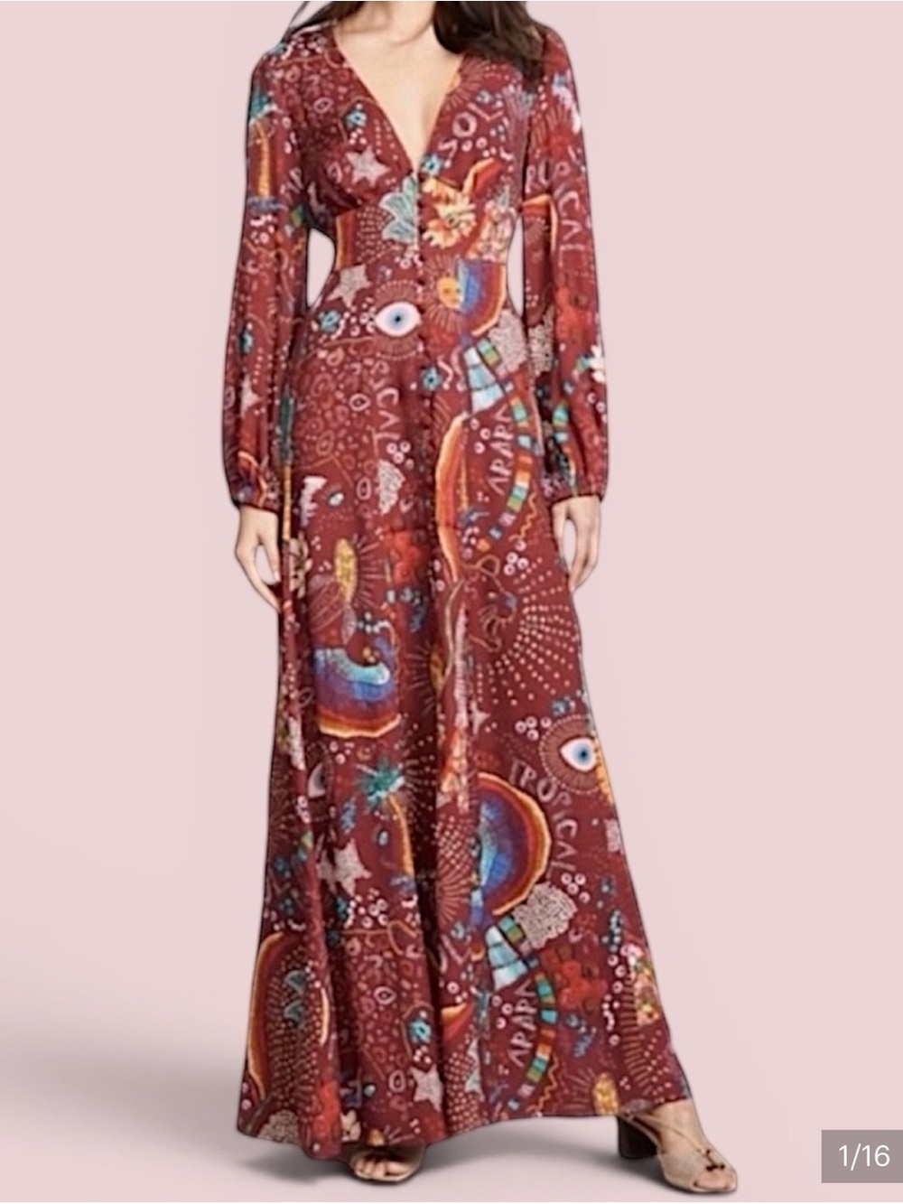 NWT FARM Rio Burgundy Borogodo Long Balloon Sleeve Maxi Dress Women’s Size Small